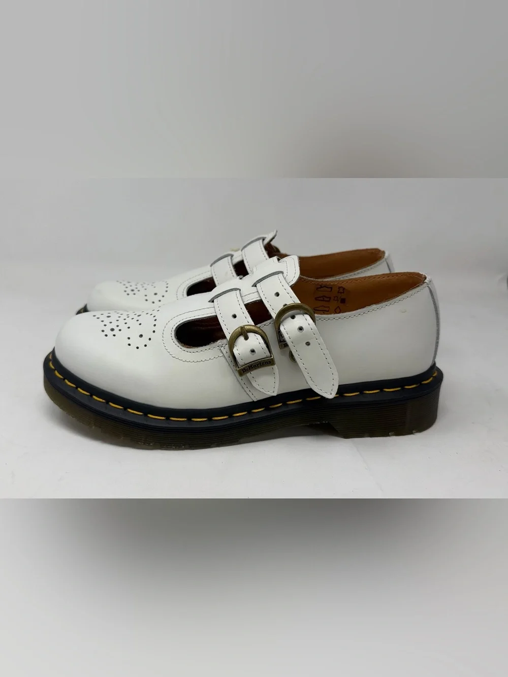 Dr Martens 8065 Mary Jane Shoes Women 7 White Leather Double Buckle NWT